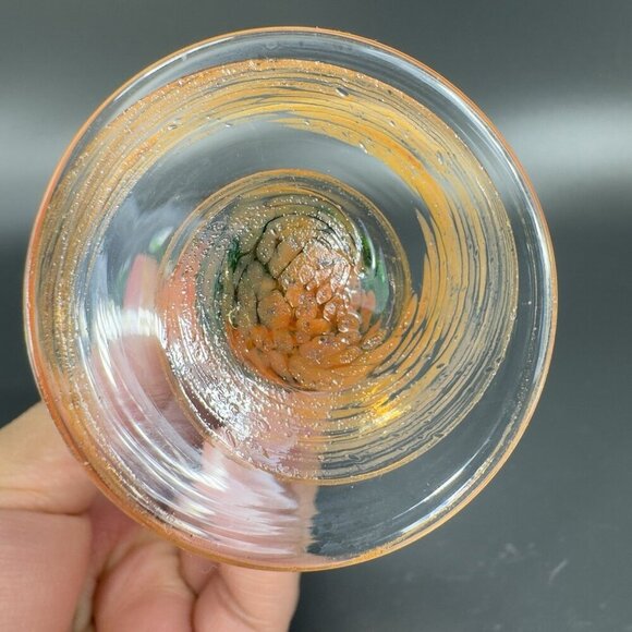Vintage Bohemia Art Glass Cup Goblet Stem BarWare Multicolor Orange Green Stem - Picture 8 of 10